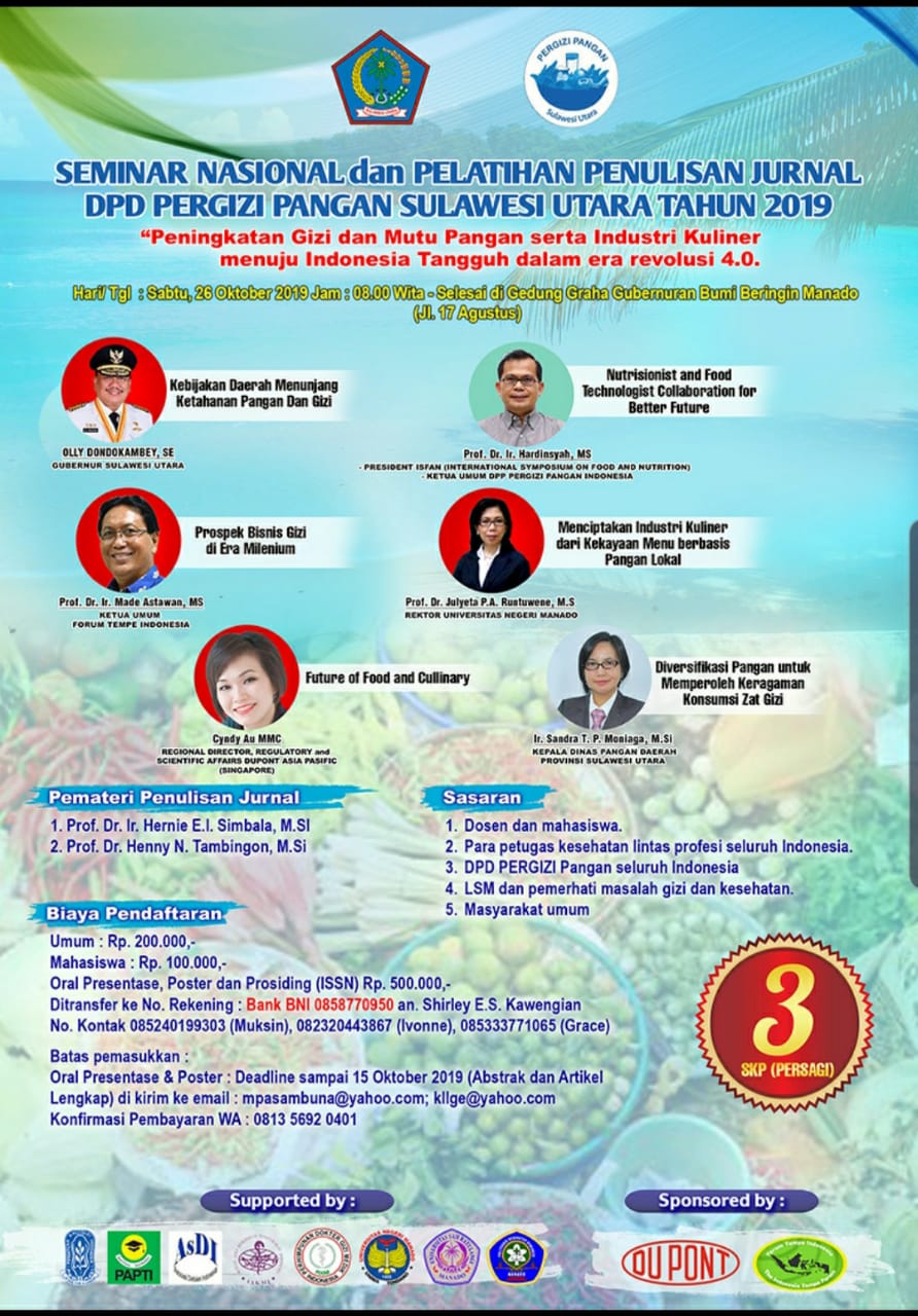 Seminar Nasional dan Pelatihan Penulisan Jurnal DPD PERGIZI Pangan Sulawesi Utara 2019