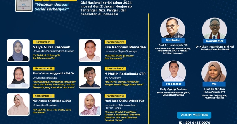 Webinar Spesial Memperingati Hari Gizi Nasional ke-64 tahun 2024: Inovasi Gen Z dakam Menjawab Tantangan Gizi, Pangan, dan Kesehatan di Indonesia