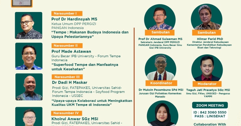 PERGIZI PANGAN Webinar Series 204 Spesial Hari Tempe Nasional Tema: Tempe sebagai Warisan Budaya Tak Benda (Intangible Cultural Heritage/ICH) Indonesia: Superfood, Manfaat, dan Upaya Pelestariannya